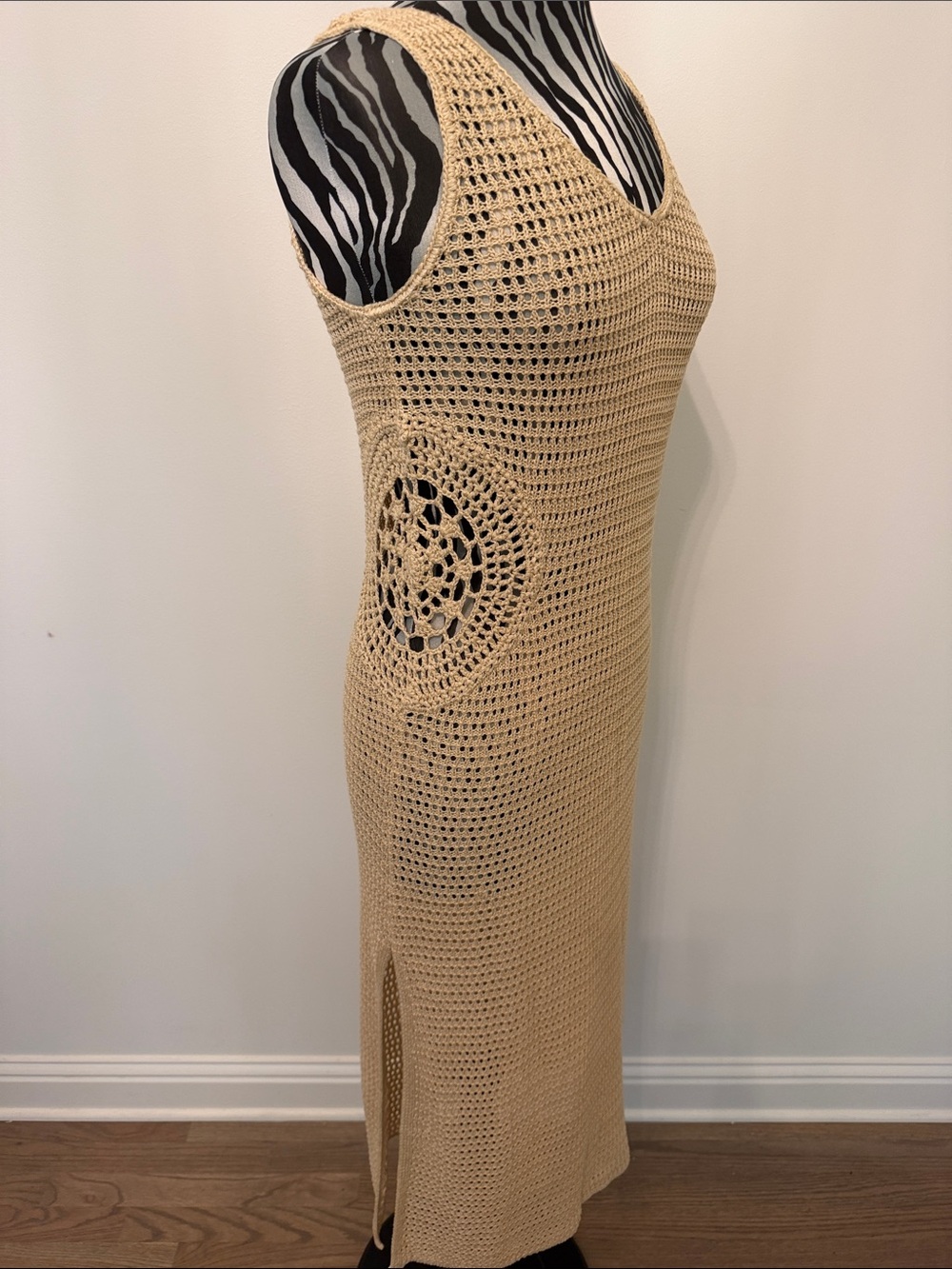 NWT Elan Beige Crochet Knit Swim Coverup Dress Sz M